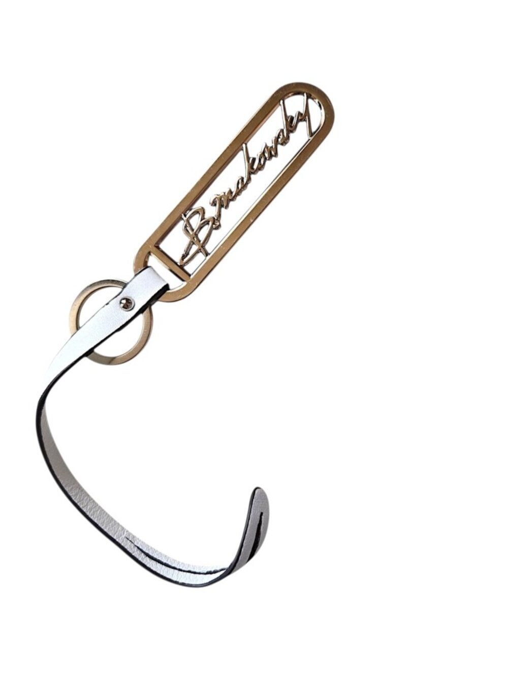 B Makowsky Metal Purse Charm White Leather Loop Keychain